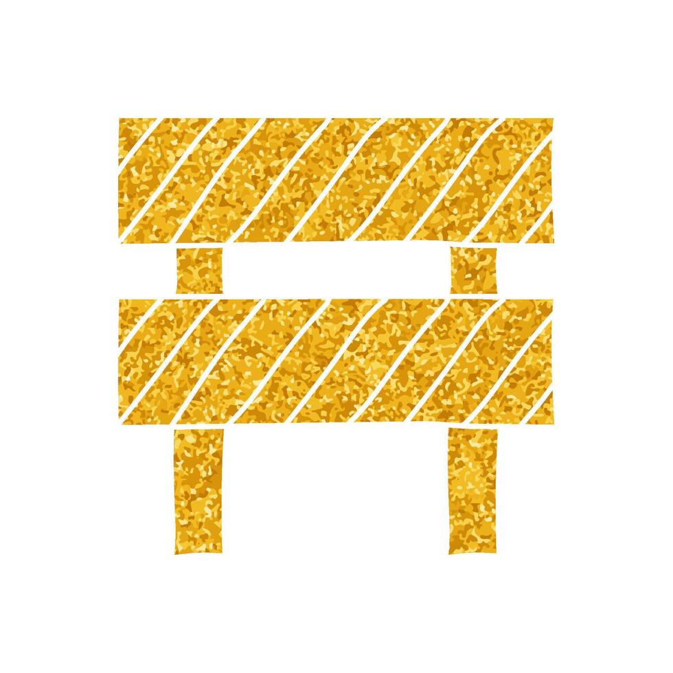 Road warning sign drawing in gold color style vector