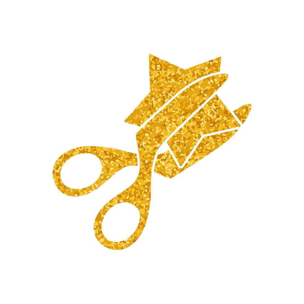 Star cutting scissor drawing in gold color style vector