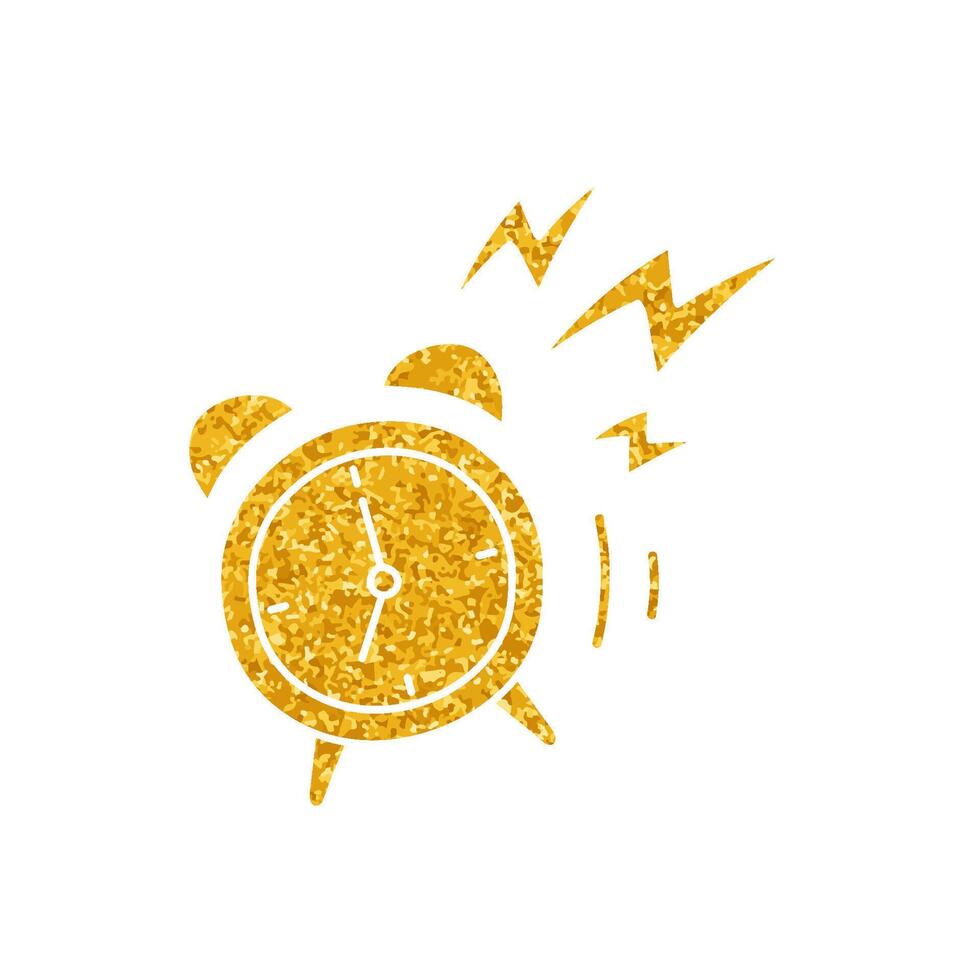 Alarm clock drawing in gold color style vector