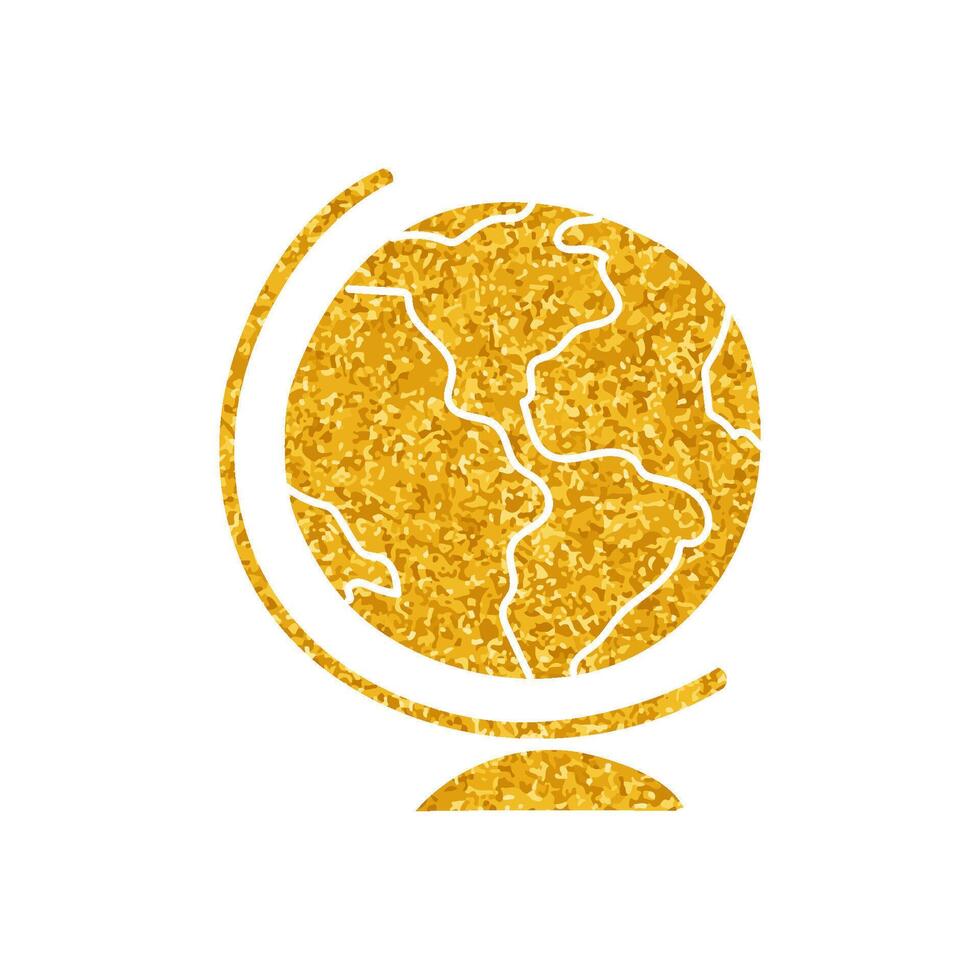 Educational globe drawing in gold color style vector