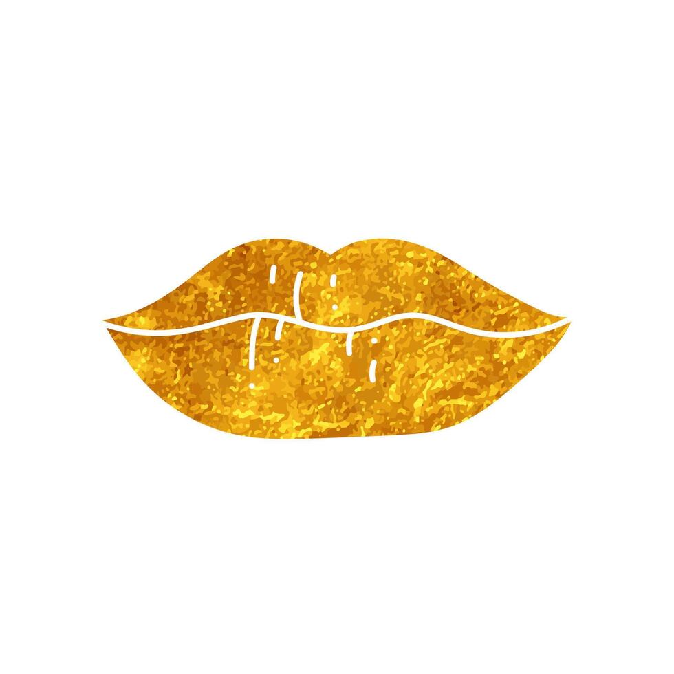 Female lip drawing in realistic gold color style vector