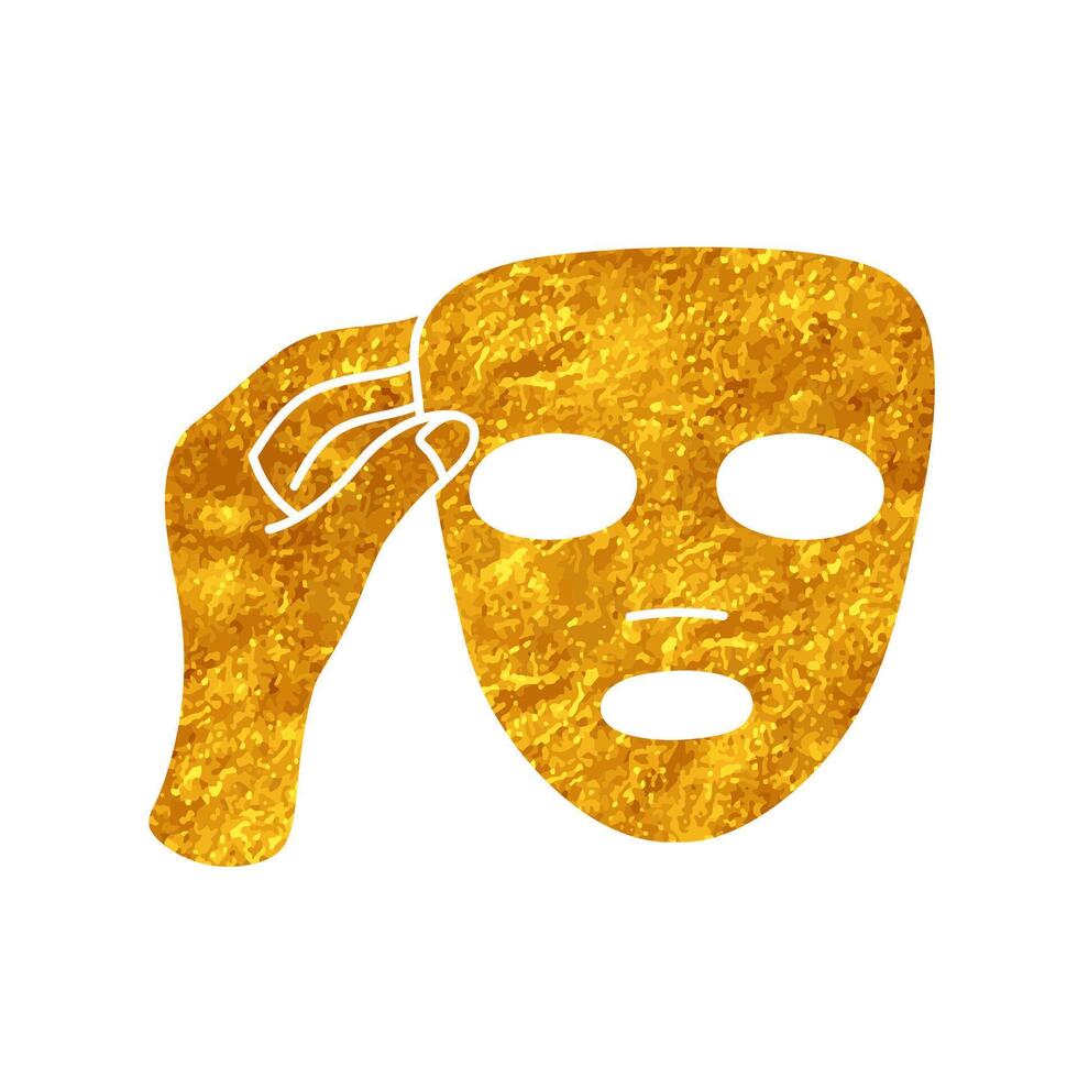 Facial mask sheet drawing in realistic gold color style vector