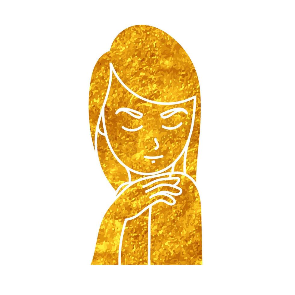 Female beauty model posing drawing in realistic gold color style vector