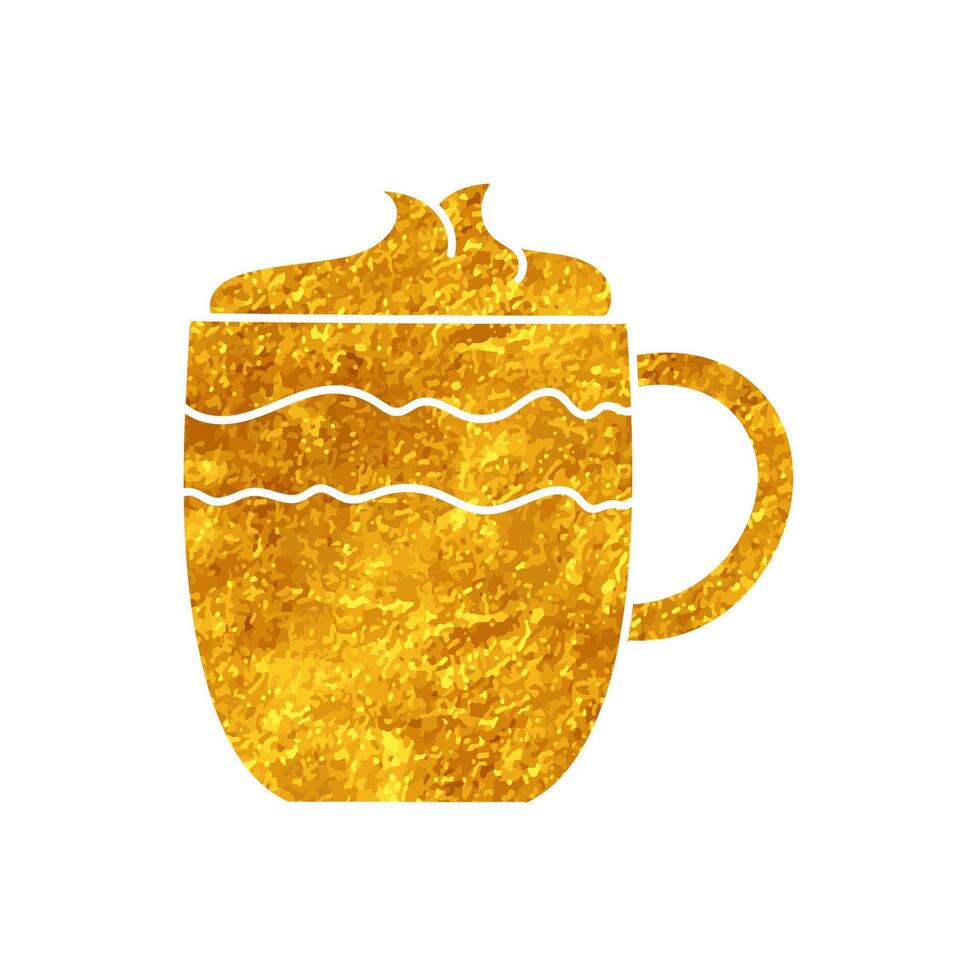 Coffee with topping in a cup drawing in realistic gold color style vector