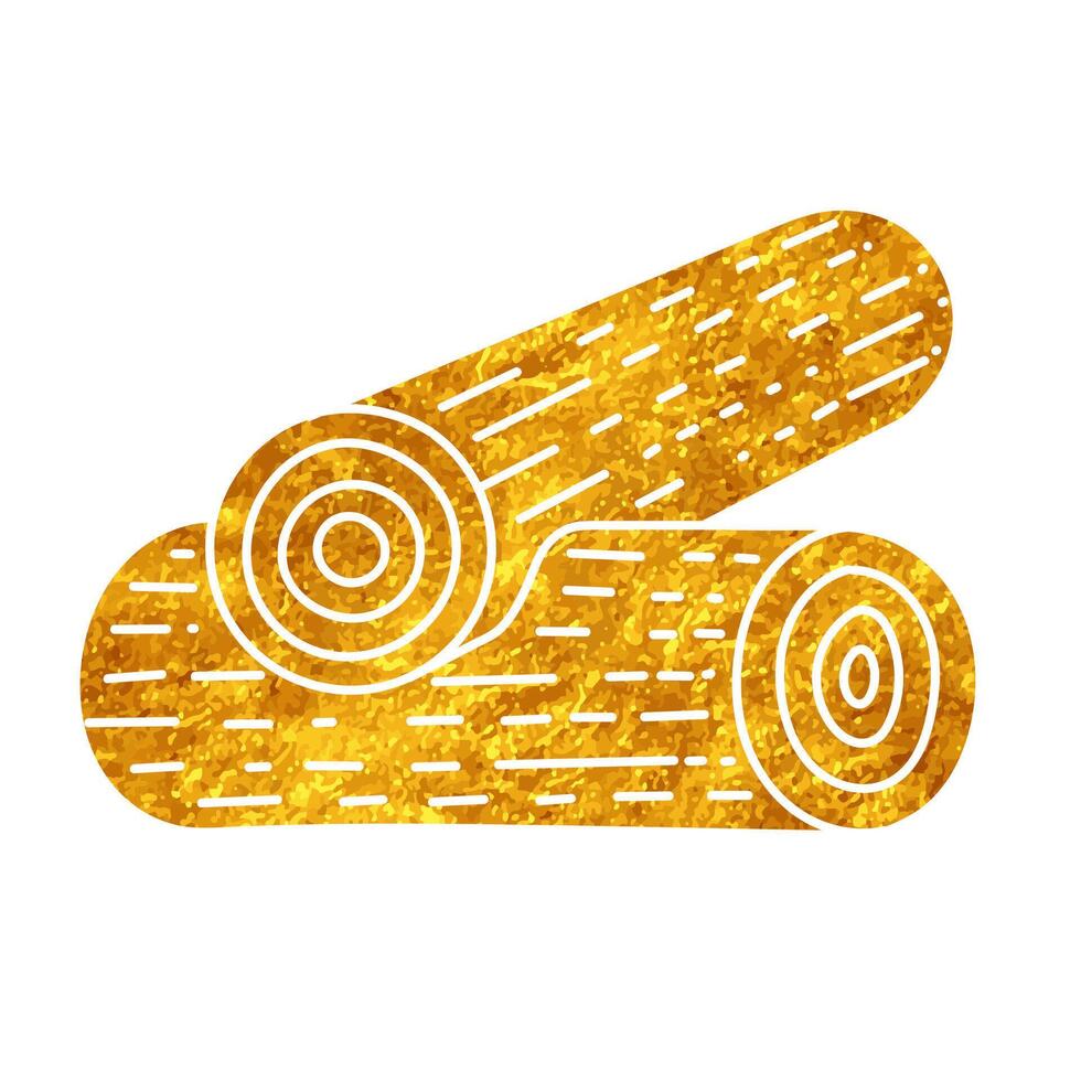 Cabin wood log corner stack drawing in realistic gold color style vector