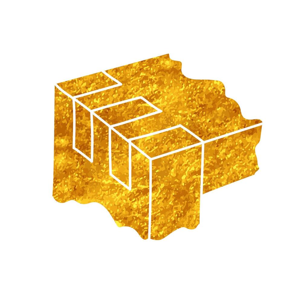 Wood finger joint drawing in realistic gold color style vector