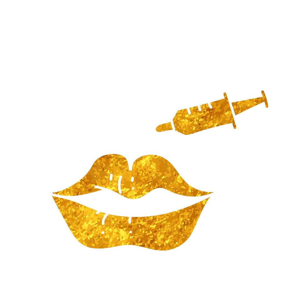 Women beauty face plastic surgery lip filler drawing in gold vector