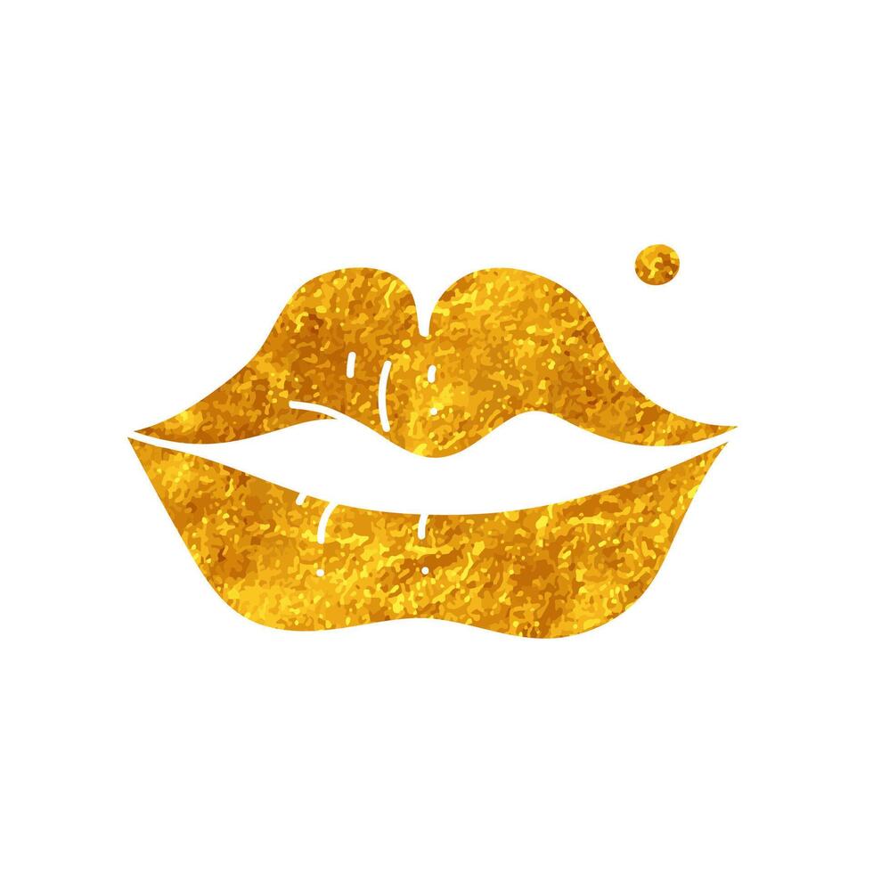 Women beauty lip filler drawing in realistic gold color style vector