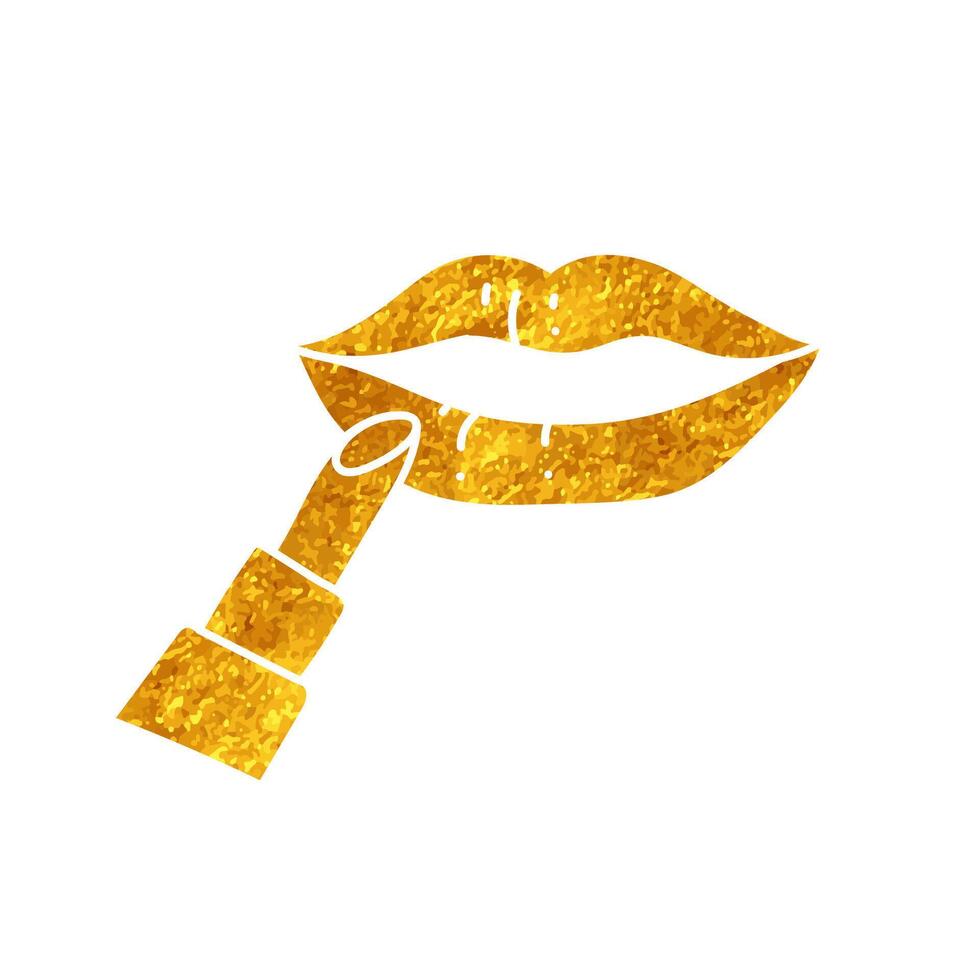 Women beauty icon lipstick and lip drawing in realistic gold color style vector