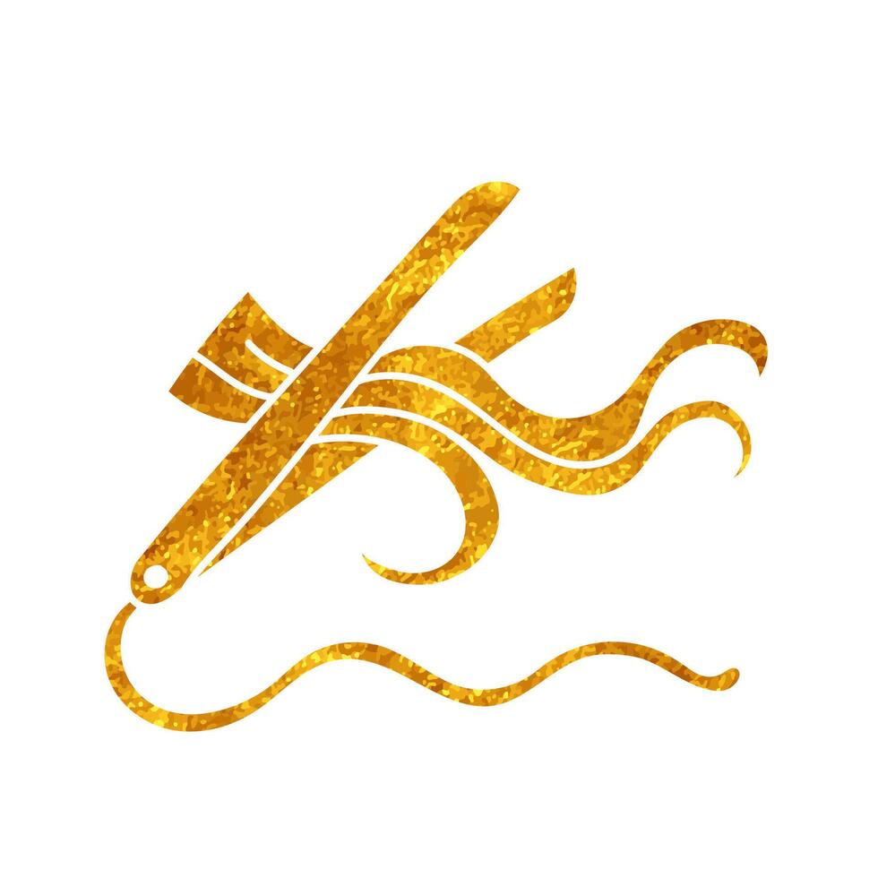 Hair iron icon straightener, curling, flat drawing in realistic gold color style vector