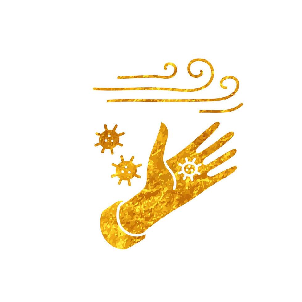 viruses on palm hand drawing in realistic gold color style vector