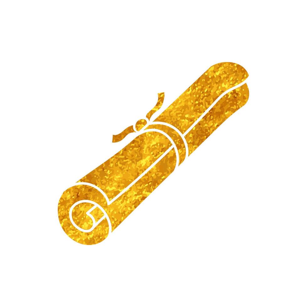Parchment roll drawing in realistic gold color style vector
