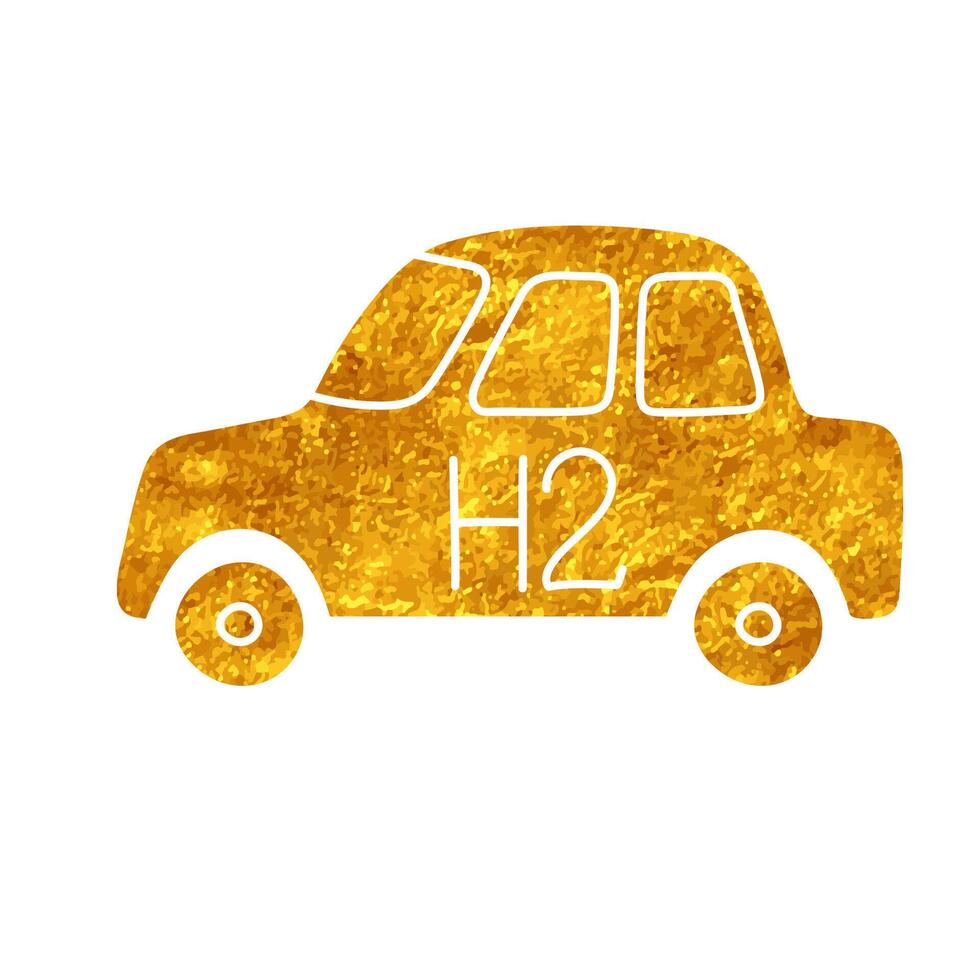 Hydrogen fueled car drawing in realistic gold color style vector