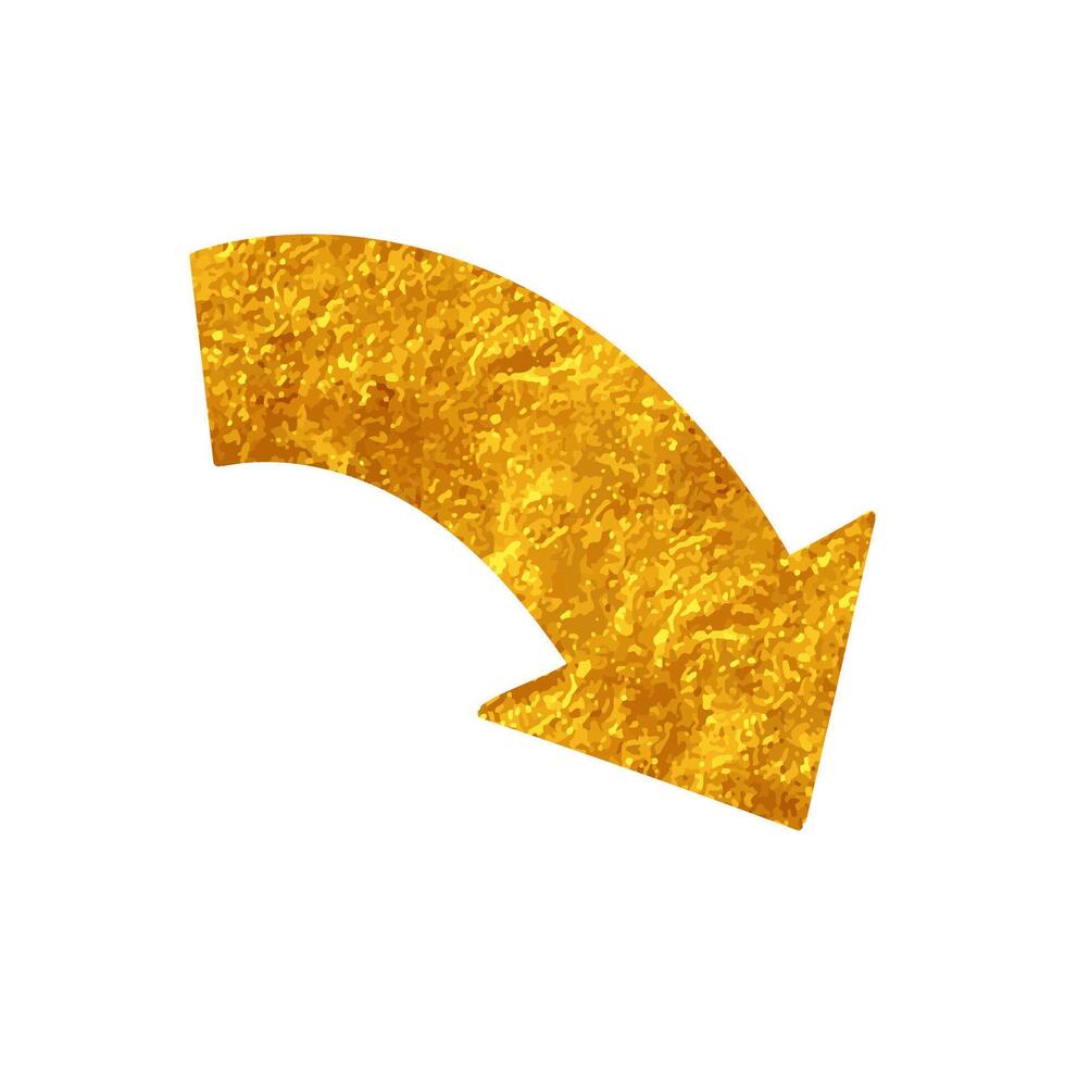 downward arrow drawing in realistic gold color style vector