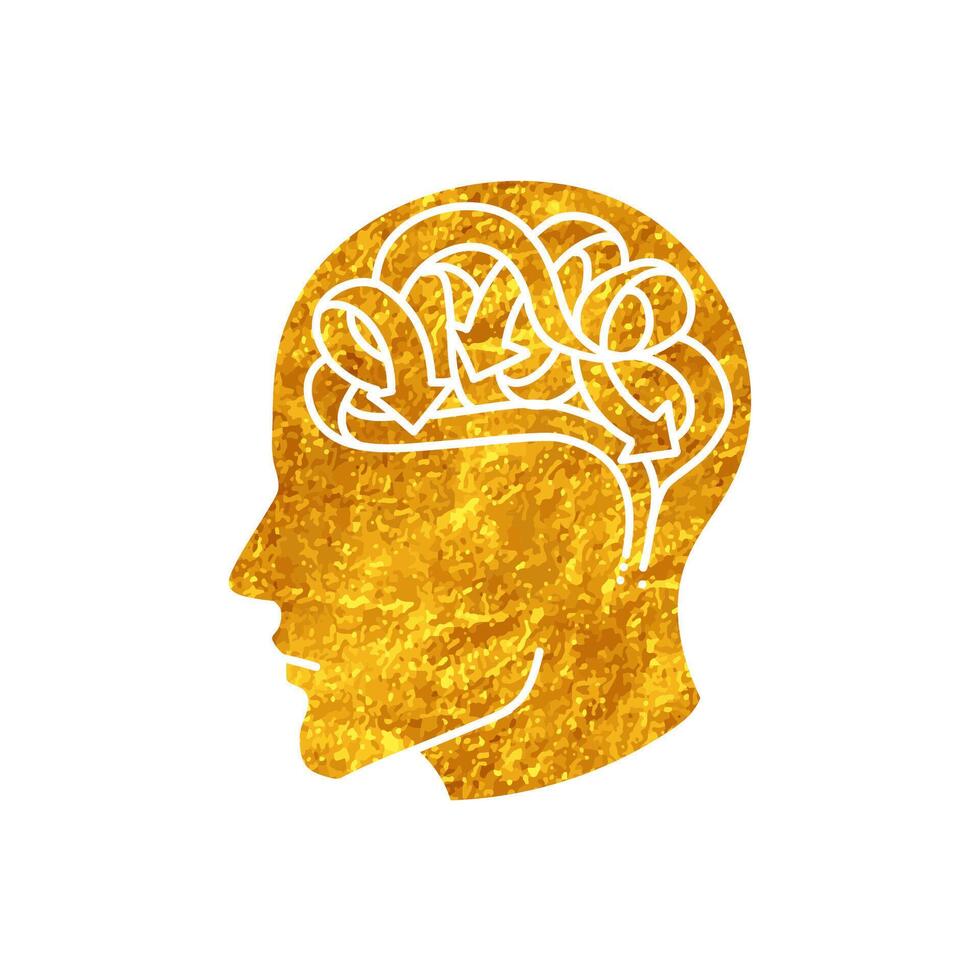 Mental health human brain drawing in realistic gold color vector