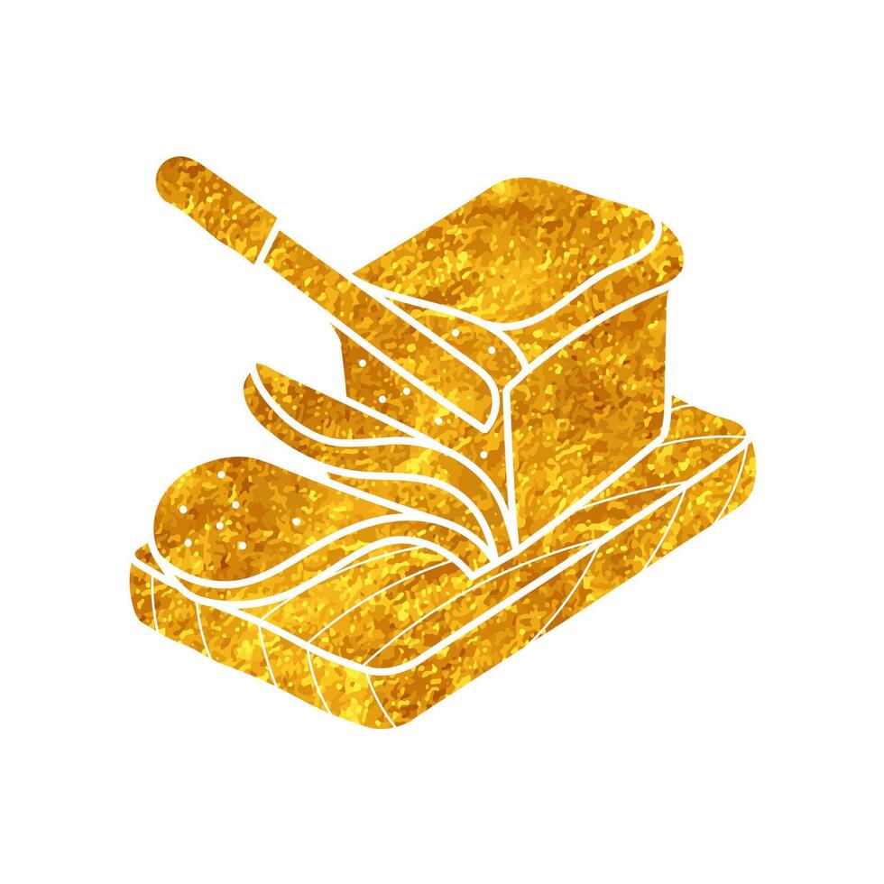 Bread slicing knife drawing in realistic gold color style vector