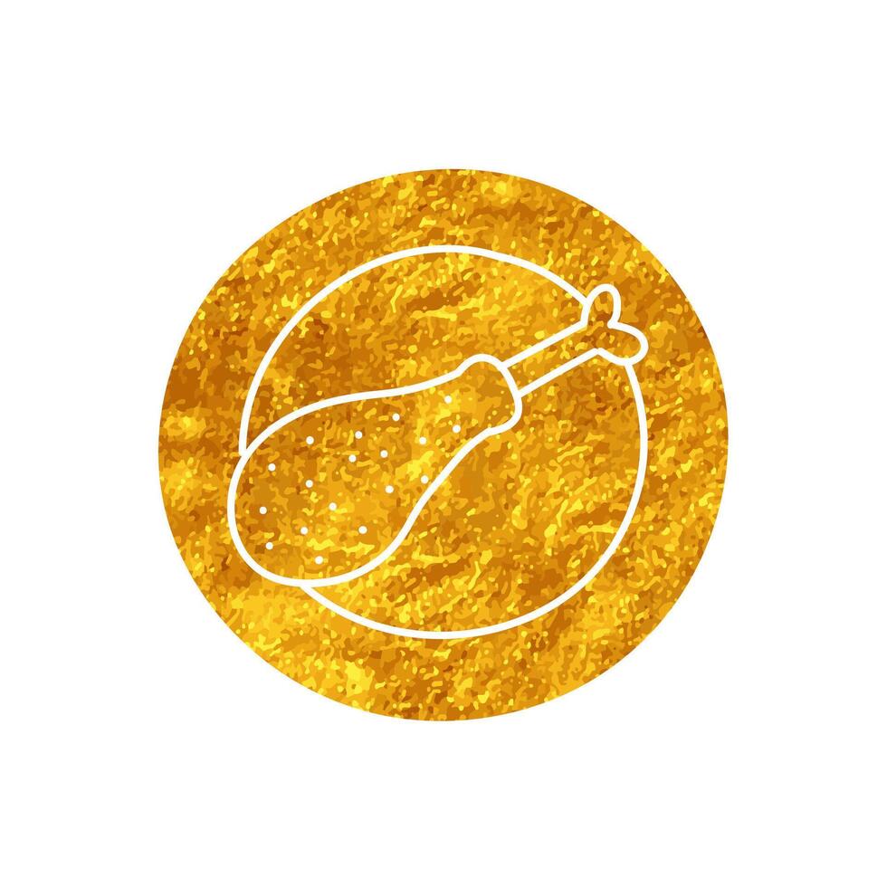 Chicken drum drawing in realistic gold color style vector