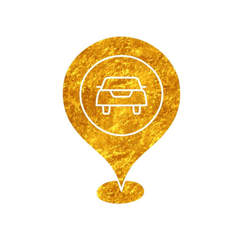 drawing in realistic gold color style pin map car vector