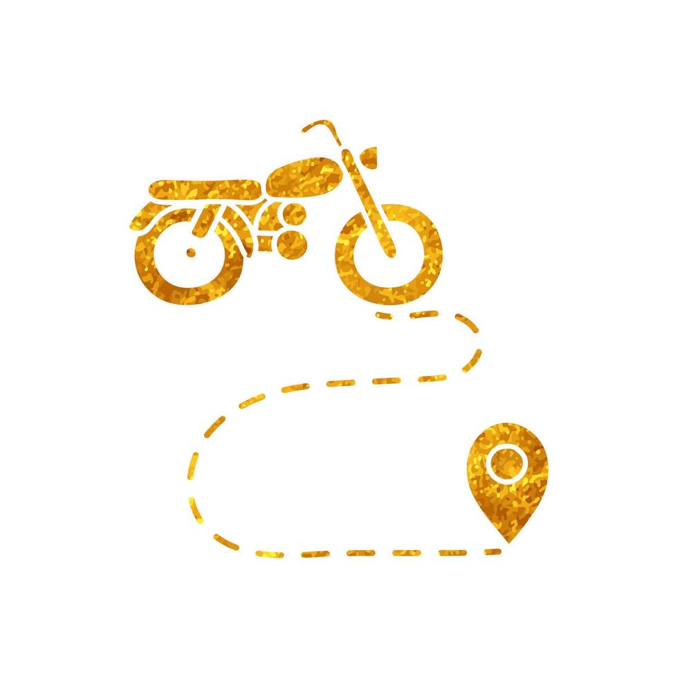 drawing in realistic gold color style map motorcycle route vector