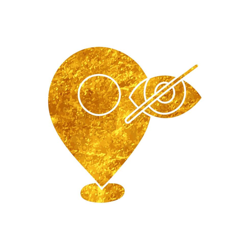 drawing in realistic gold color style map pin with eye vector