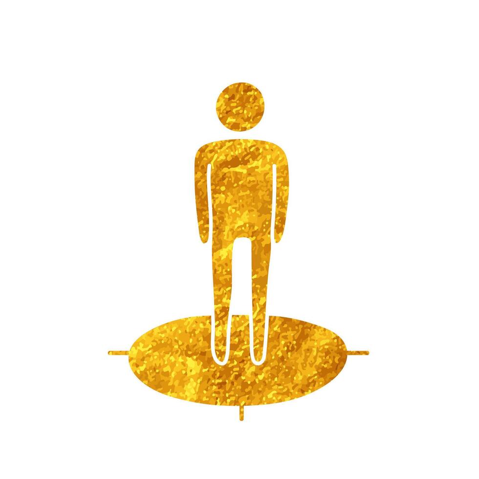 drawing in realistic gold color style map standing person direction icon vector