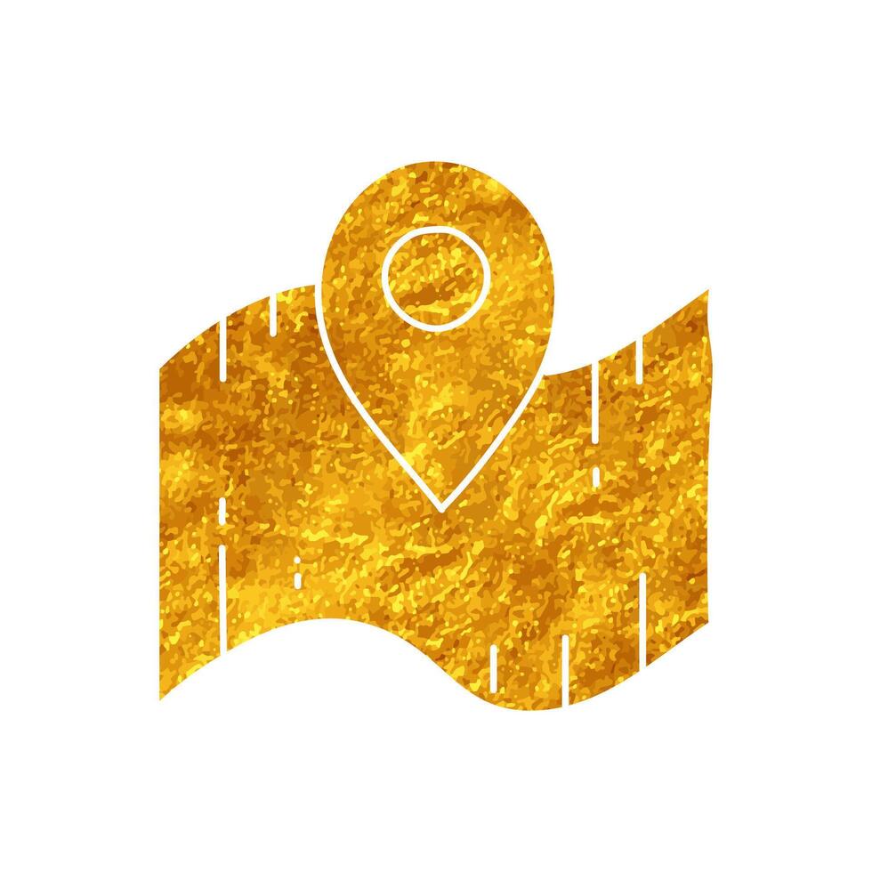 drawing in realistic gold color style map pin on paper vector
