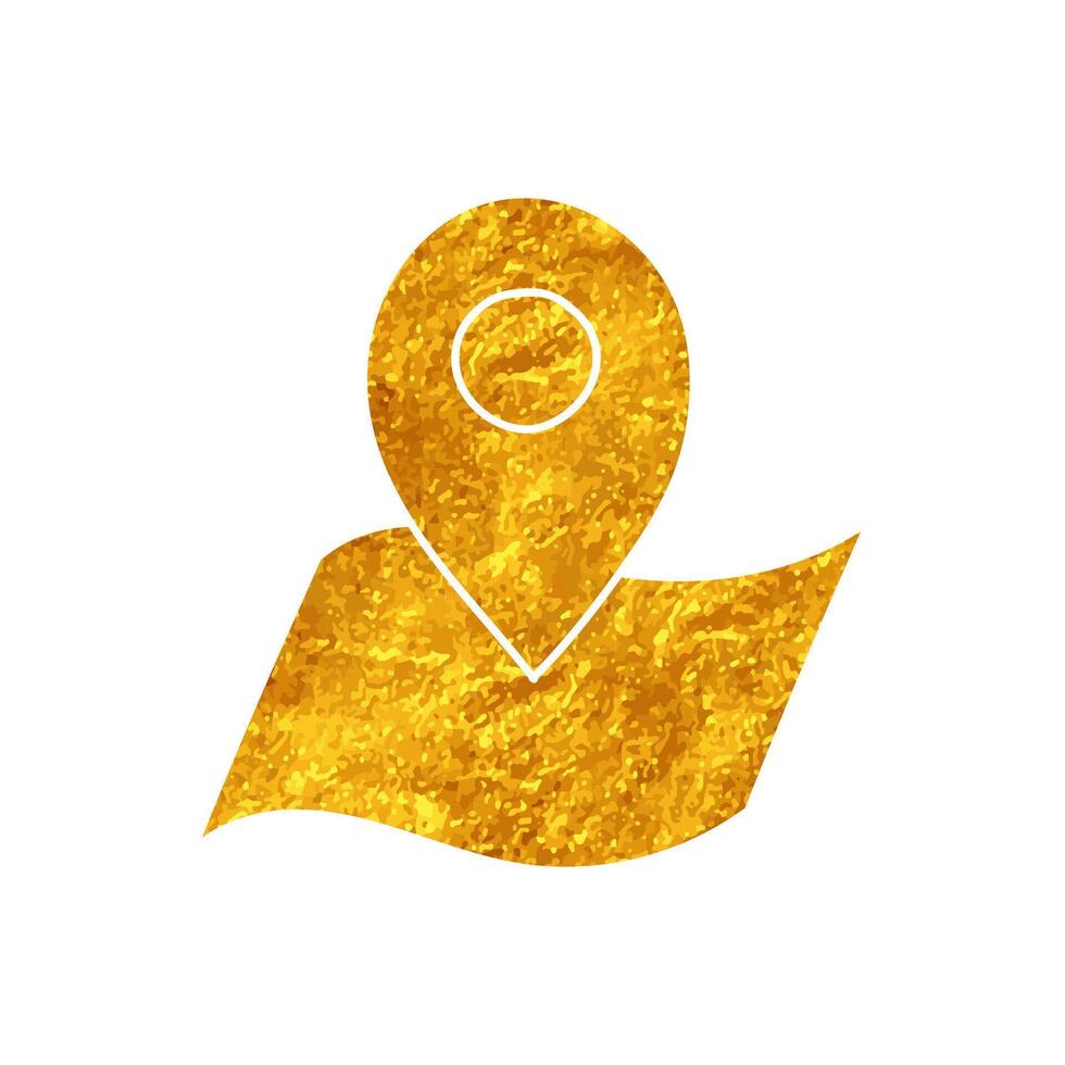 drawing in realistic gold color style map pin on paper icon vector