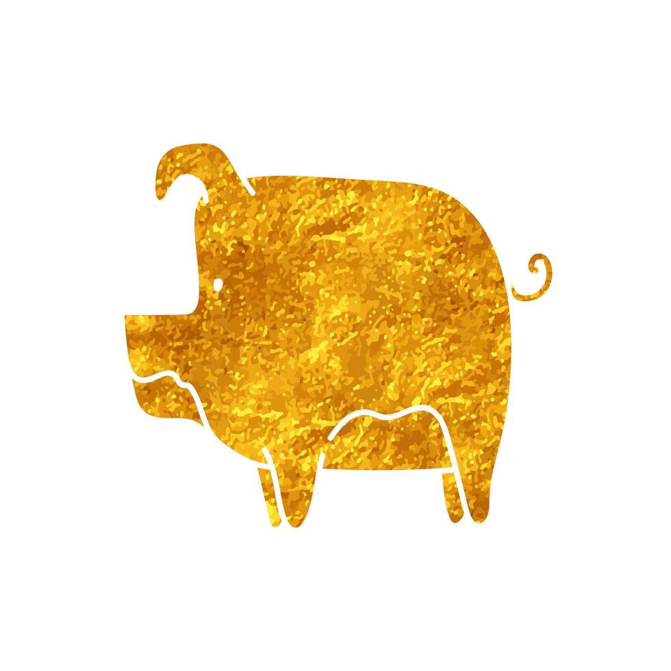 drawing in realistic gold color style pig vector