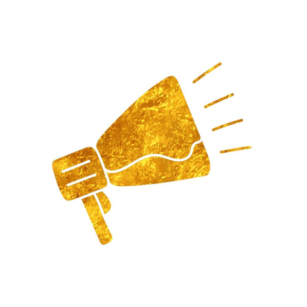 Megaphone loudspeaker drawing in realistic gold style vector