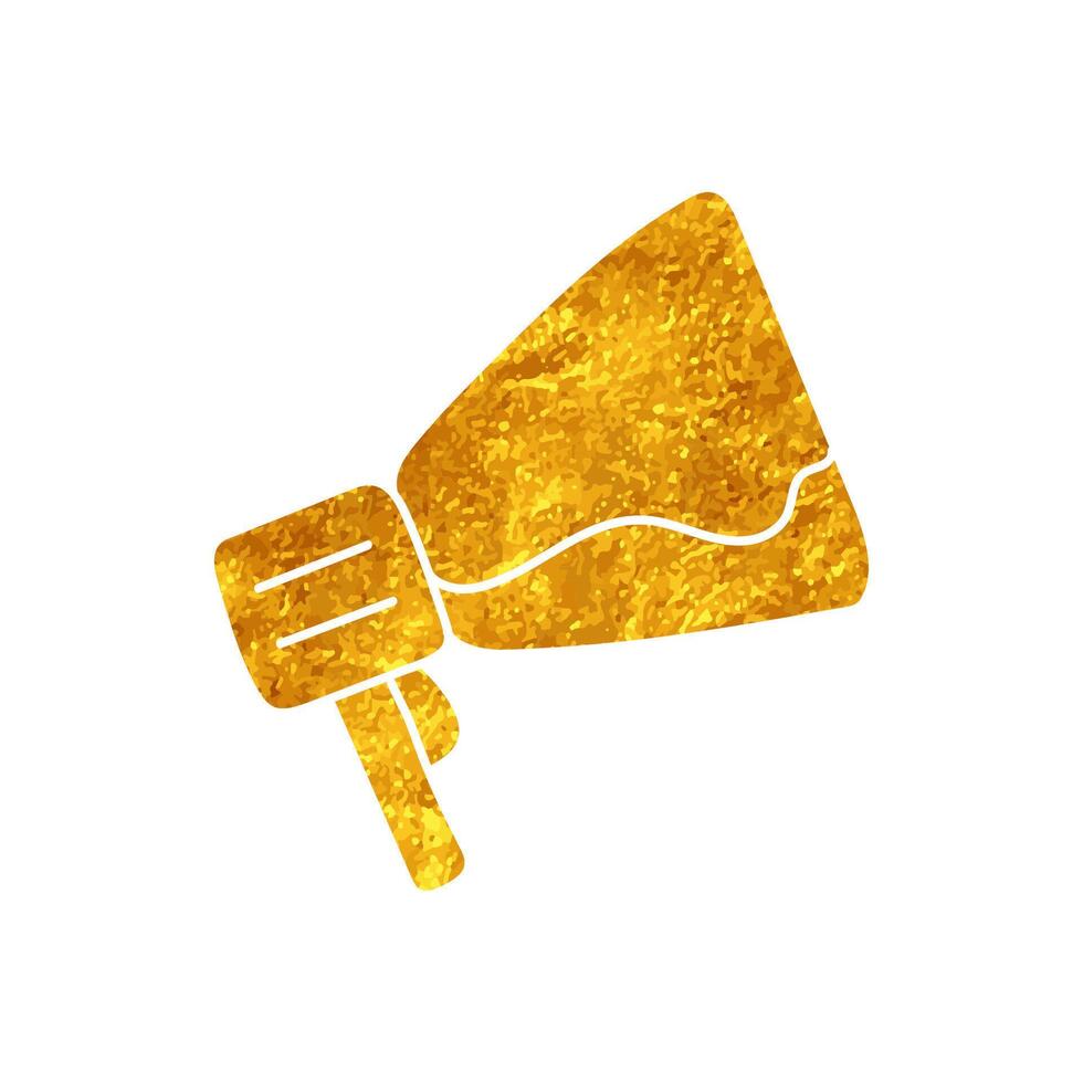 Megaphone loudspeaker drawing in realistic gold color style vector