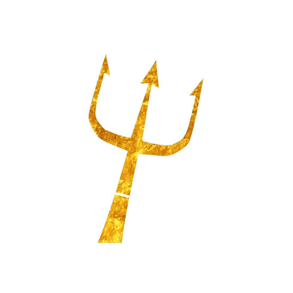 Poseidon trident drawing in realistic gold color style vector