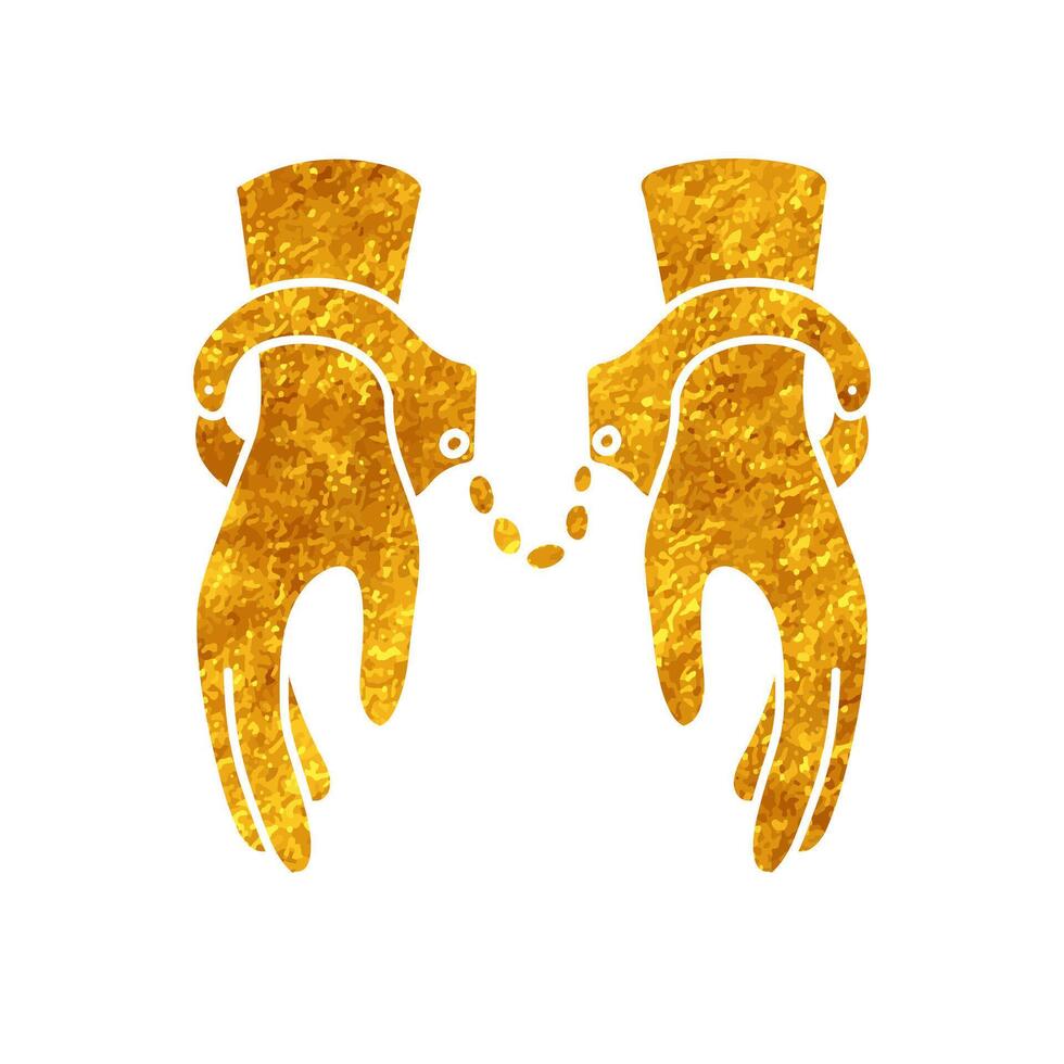 Handcuffed hands drawing in realistic gold style vector