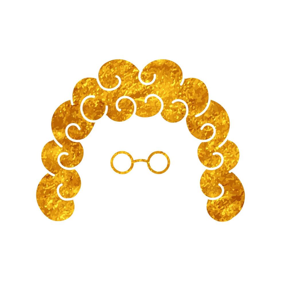 Judge hair and eyeglasses drawing in realistic gold color style vector