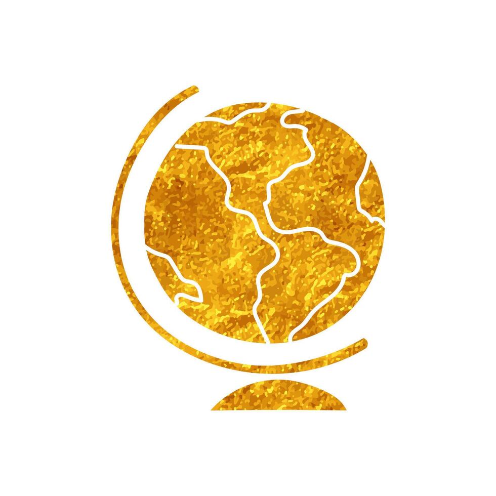 Educational globe drawing in realistic gold color style vector