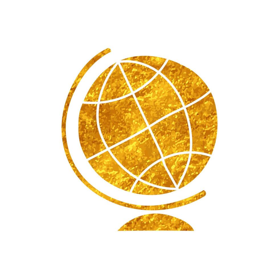 Globe drawing in realistic gold color vector