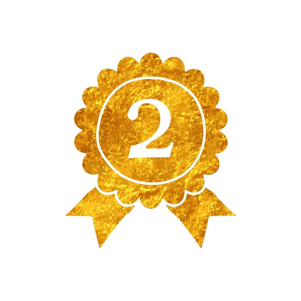 Medal no 2 drawing in realistic gold color style vector