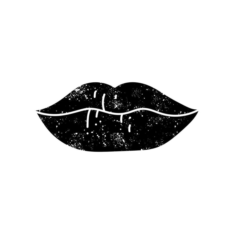 Female lip black hand drawn icon in grunge look vector