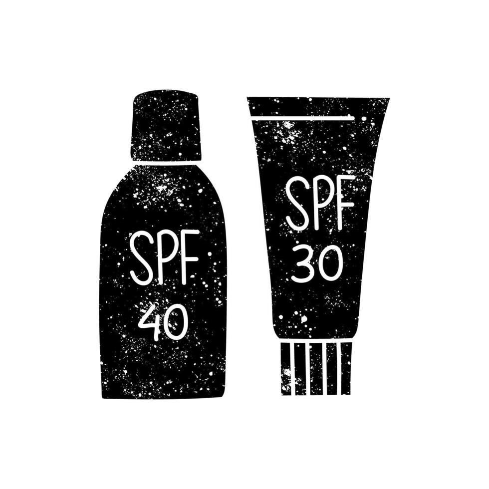 Sun protection cream products black hand drawn icon in grunge look vector