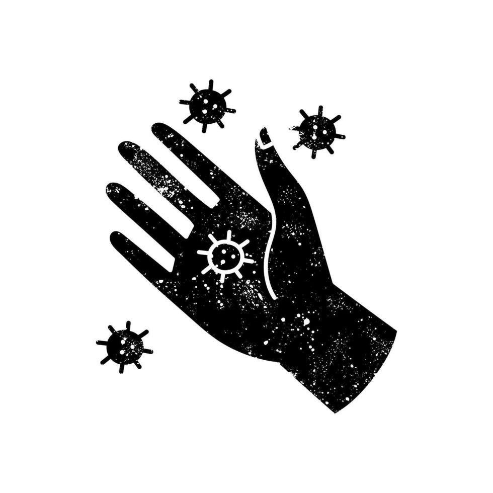 Viruses on human hand palm black hand drawn icon in grunge look vector