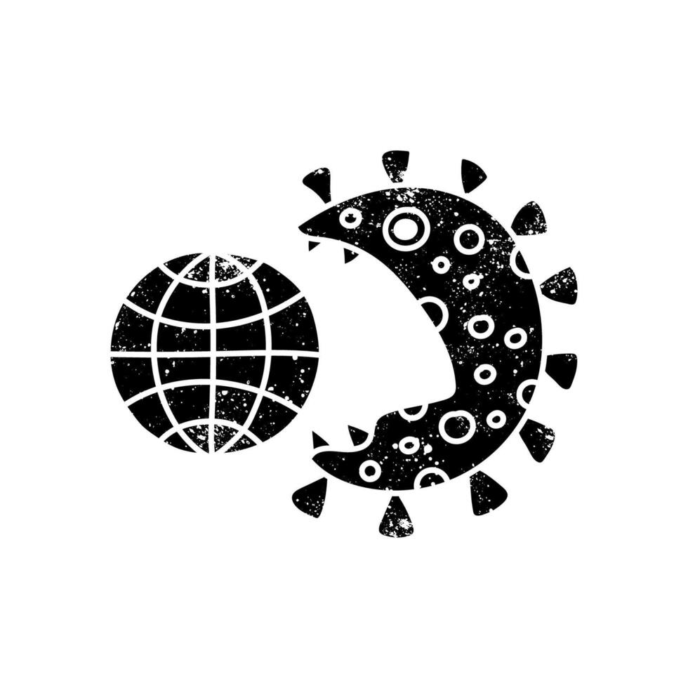 World icon and virus concept black hand drawn icon in grunge look vector