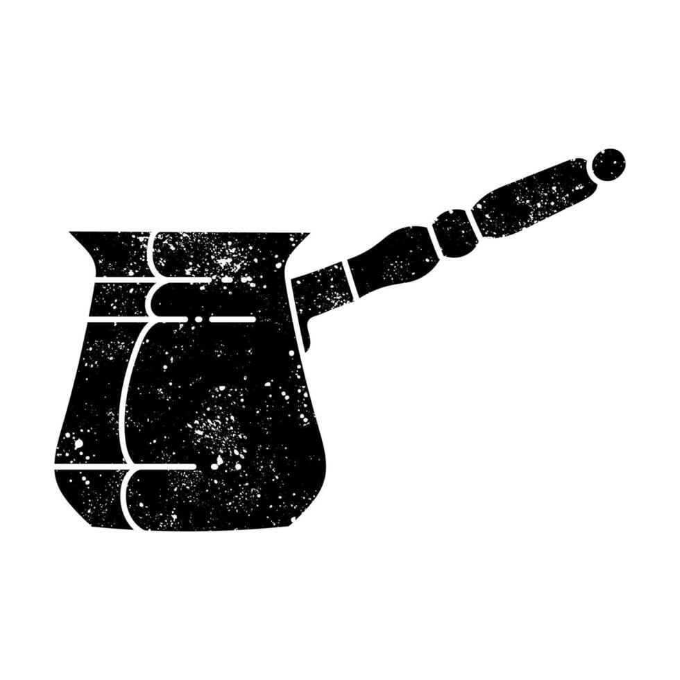 Turkish persian traditional coffee making cup black hand drawn icon in grunge look vector