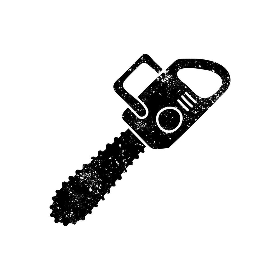 Chain saw black hand drawn icon in grunge look vector
