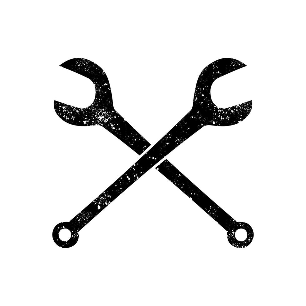 Woodworking table saw arbor wrenches black hand drawn icon in grunge look vector
