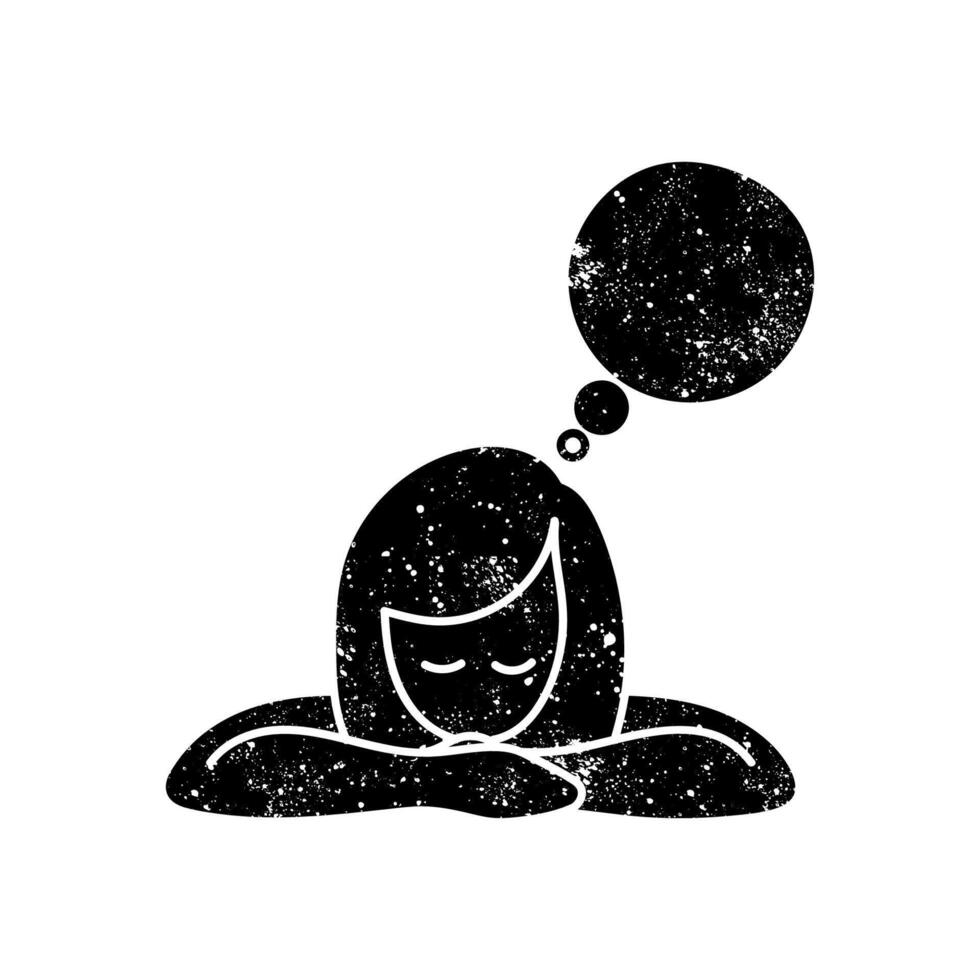 Woman thinking black hand drawn icon in grunge look vector