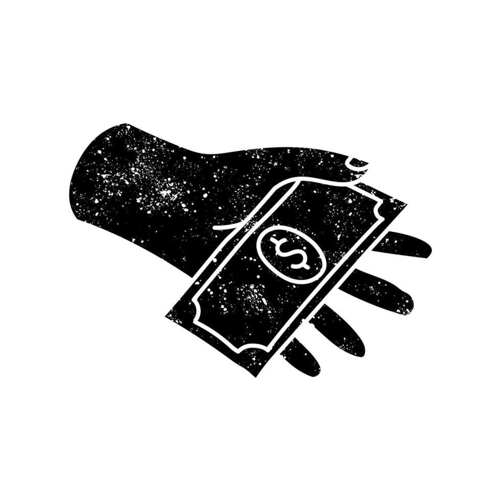 Hand holding money black hand drawn icon in grunge look vector