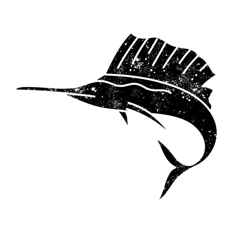 Sailfish black hand drawn icon in grunge look vector