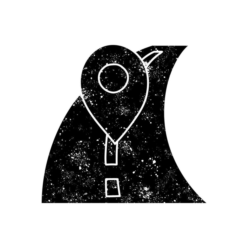black hand drawn icon in grunge look map pin on road icon vector