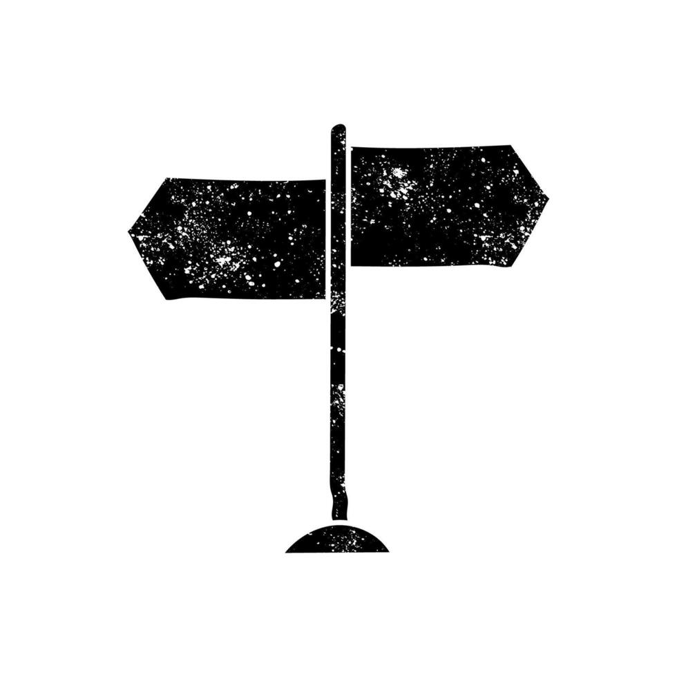 black hand drawn icon in grunge look road direction sign post icon vector
