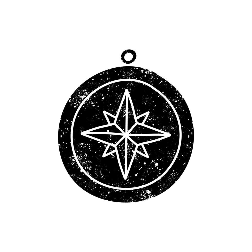 Vintage compass black hand drawn icon in grunge look vector