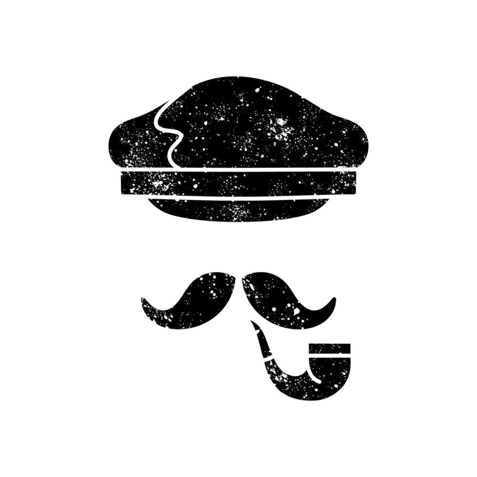 Ship captain hat and cigarette holder black hand drawn icon in grunge look vector